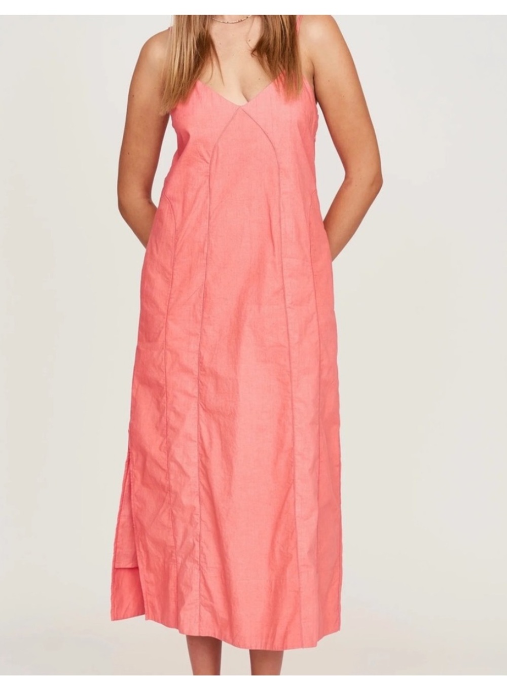 NWT Mirth Como Slip Dress Coral Pink Midi Sleeveless V-Neck XS